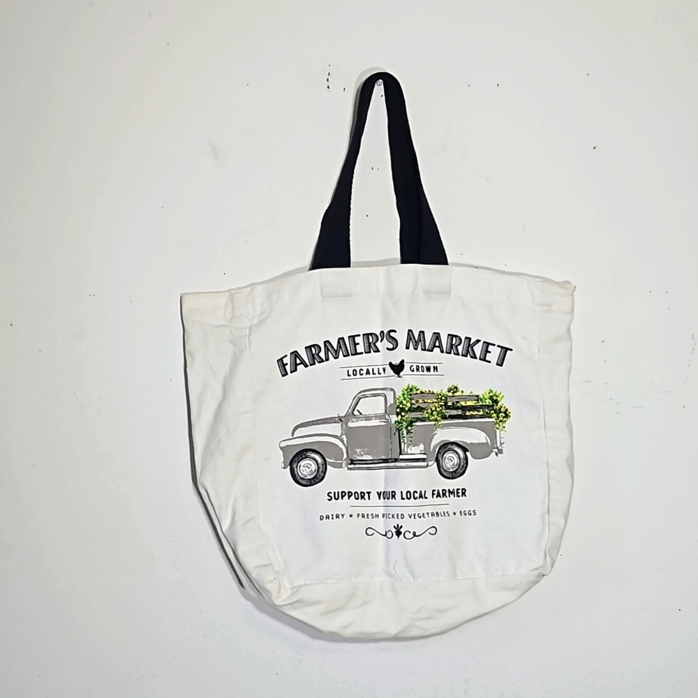 farmer's market truck with flowers 100% cotton large tote